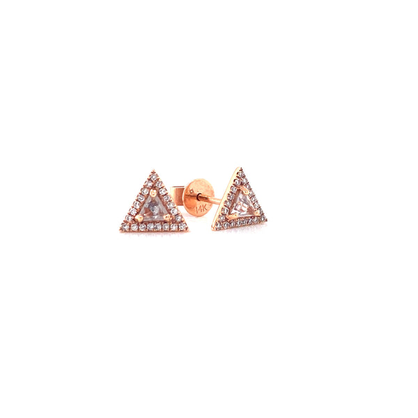 14K Rose Gold Diamond Trillion White Topaz Earrings