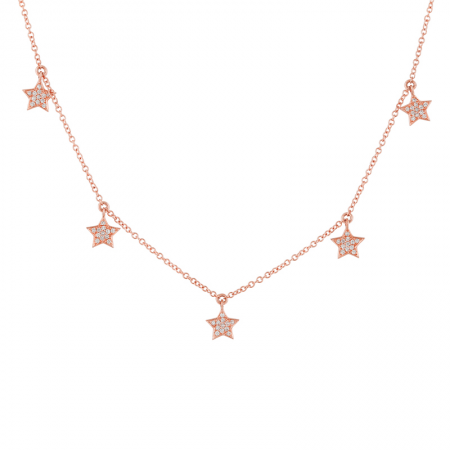 14K Rose Gold Diamond Dangle Star Necklace