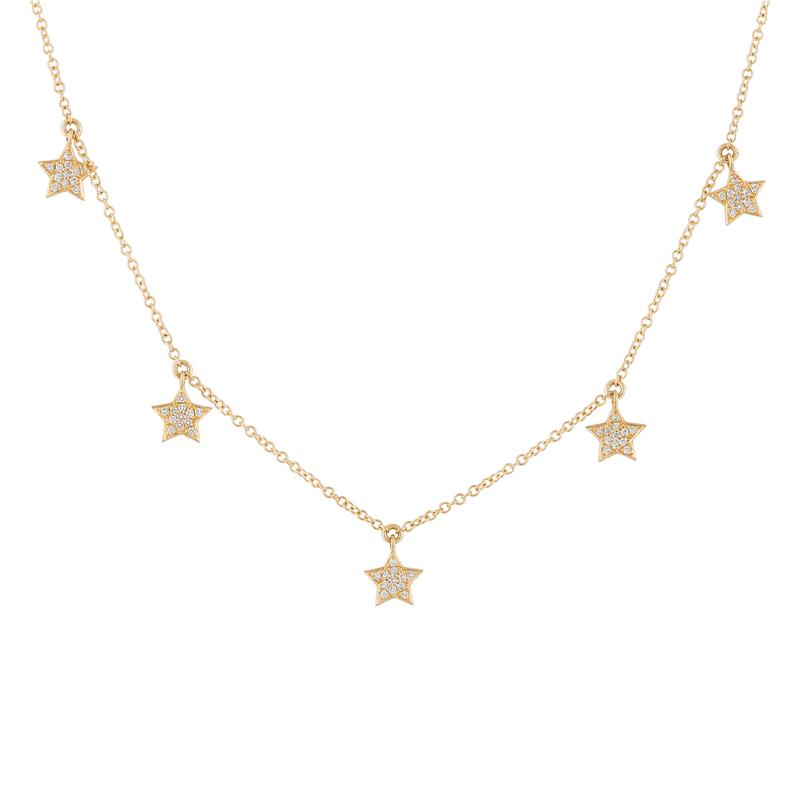 14K White Gold Diamond Dangle Star Necklace-Necklaces-Maurice's Jewelers-YELLOW GOLD-