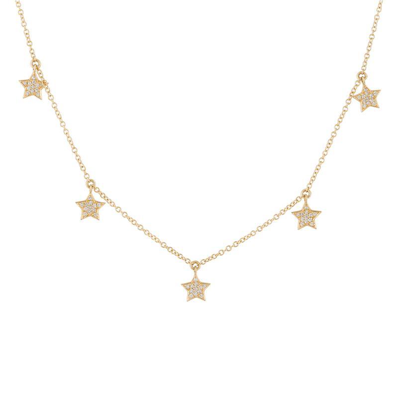 14K Yellow Gold Diamond Dangle Star Necklace