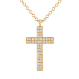 14K Rose Gold Diamond Double Row Cross Necklace