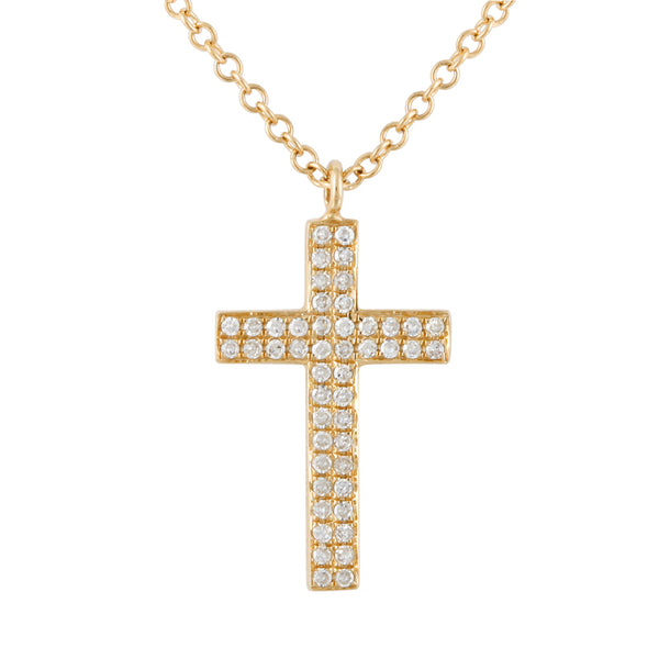 14K Rose Gold Diamond Double Row Cross Necklace