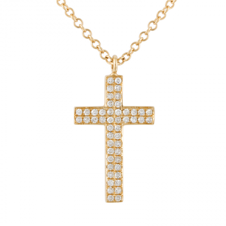 14K Yellow Gold Diamond Pave Cross Necklace-Necklaces-Maurice's Jewelers-