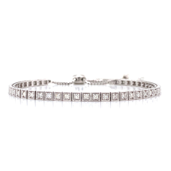 14K White Gold Diamond Square Link Tennis Bracelet-Tennis Bracelet-VIMCO DIAMOND CORP-