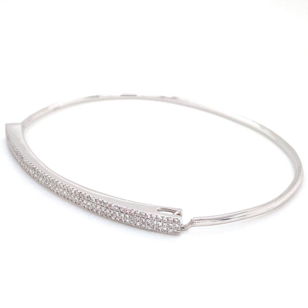 14K White Gold Diamond Pave Triple Row Top Bangle