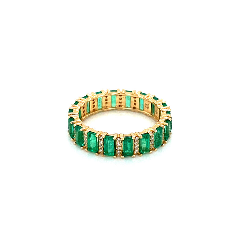 14K Yellow Gold Diamond + Emerald Eternity Ring