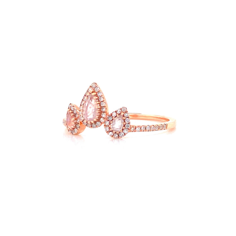 14K Rose Gold Diamond + Pear Shape Moonstone Ring