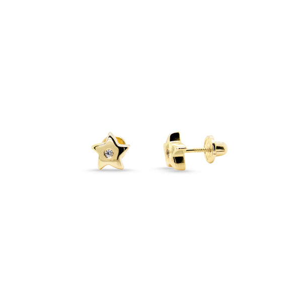 14K Yellow Gold CZ Star Children's Earrings-Earrings-Maurice's Jewelers-