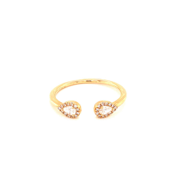 14K Yellow Gold Pear Diamond Open Cuff Ring