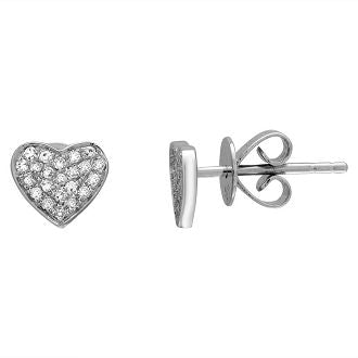 14K White Gold Diamond Heart Earrings