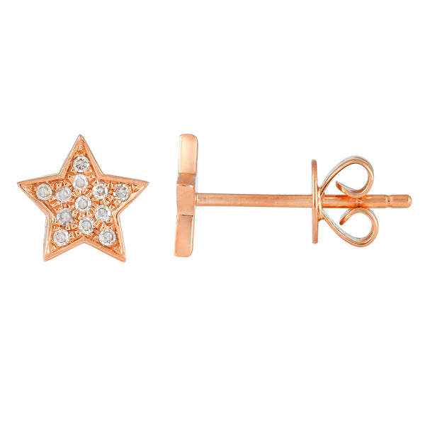14K Rose Gold Medium Diamond Star Earrings