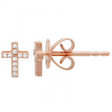 14K Yellow Gold Mini Diamond Cross Earrings-EARRINGS-superbell-Rose Gold-