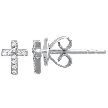 14K Yellow Gold Mini Diamond Cross Earrings-EARRINGS-superbell-White Gold-