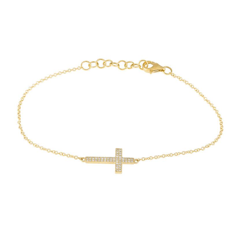 14k Yellow Gold Diamond Pave Sideways Cross Bracelet-Bracelets-Maurice's Jewelers-