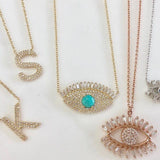 14K Yellow Gold Diamond Double Row Initial Necklace-Necklaces-superbell-