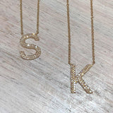 14K Rose Gold Diamond Double Row Initial Necklace-Necklaces-Maurice's Jewelers-