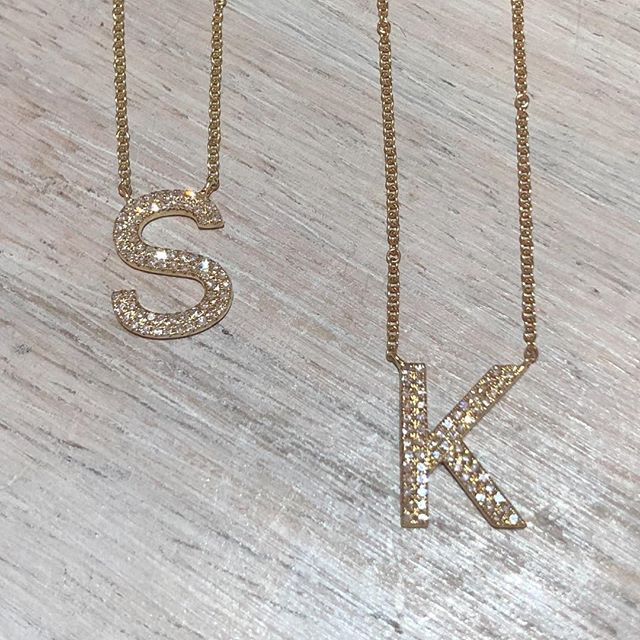 14K Rose Gold Diamond Double Row Initial Necklace-Necklaces-Maurice's Jewelers-
