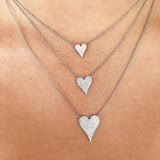 14K White Gold Pave Diamond Heart Necklace (Medium)