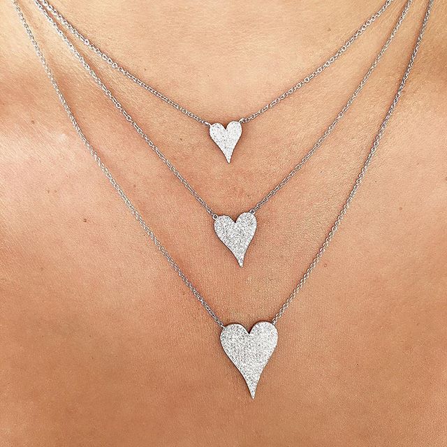 14K Yellow Gold Pave Diamond Heart Necklace (Medium)
