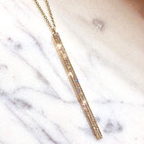14K Yellow Gold Diamond Long Bar Drop Necklace