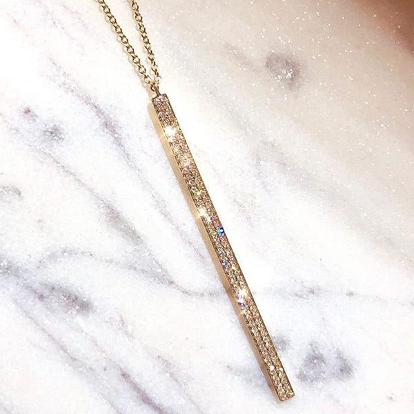 14K Yellow Gold Diamond Long Bar Drop Necklace-Necklaces-Maurice's Jewelers -