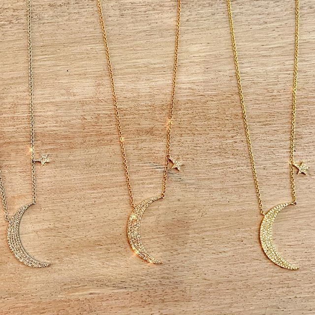 14K Rose Gold Diamond Moon and Star Necklace