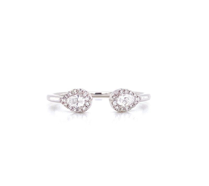 14K White Gold Pear Diamond Open Cuff Ring-Rings-majolie-WHITE GOLD-