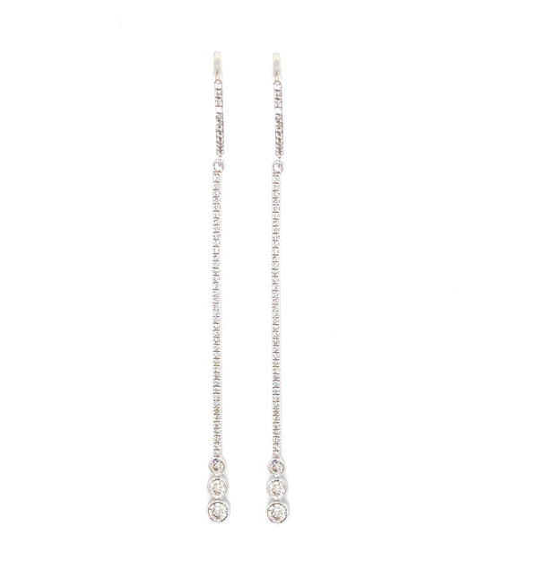 14K White Gold Diamond Bezel Set Bar Dangle Earrings-EARRINGS-majolie-