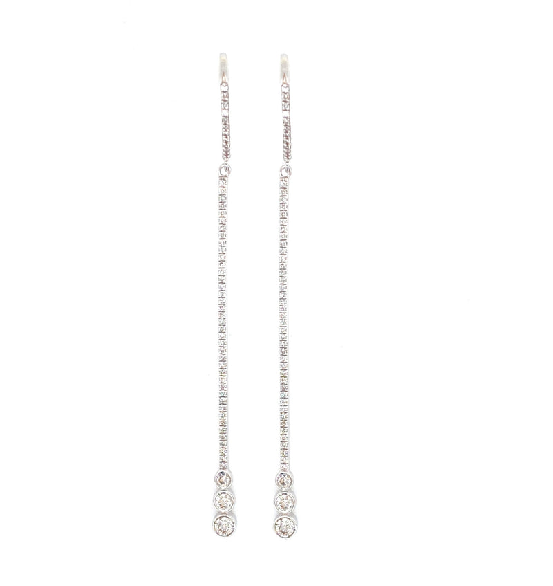 14K White Gold Diamond Bezel Set Bar Dangle Earrings