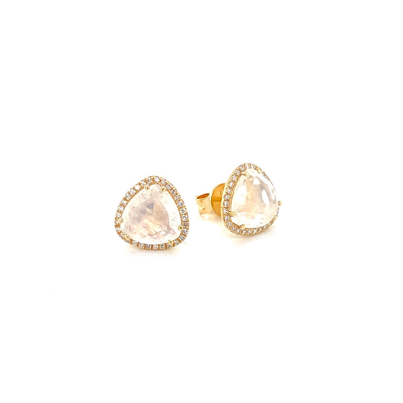 14K Yellow Gold Diamond + Moonstone Trillion Stud Earrings-EARRINGS-majolie-