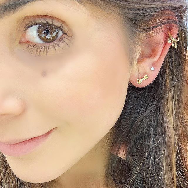 14K Yellow Gold Diamond Bezel Dangle Ear Cuff (Single)-Earrings-majolie-