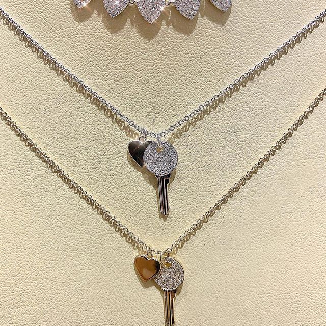 14K Yellow Gold Mini Diamond Key and Heart Pendant