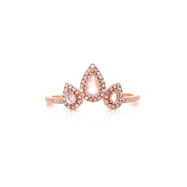 14K Rose Gold Diamond + Pear Shape Moonstone Ring