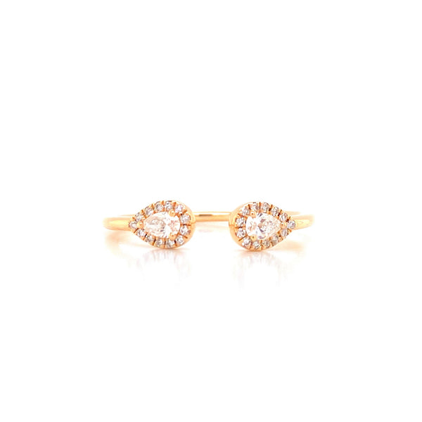 14K Yellow Gold Pear Diamond Open Cuff Ring-Rings-majolie-