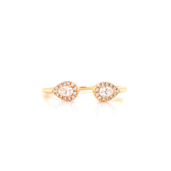 14K Yellow Gold Pear Diamond Open Cuff Ring