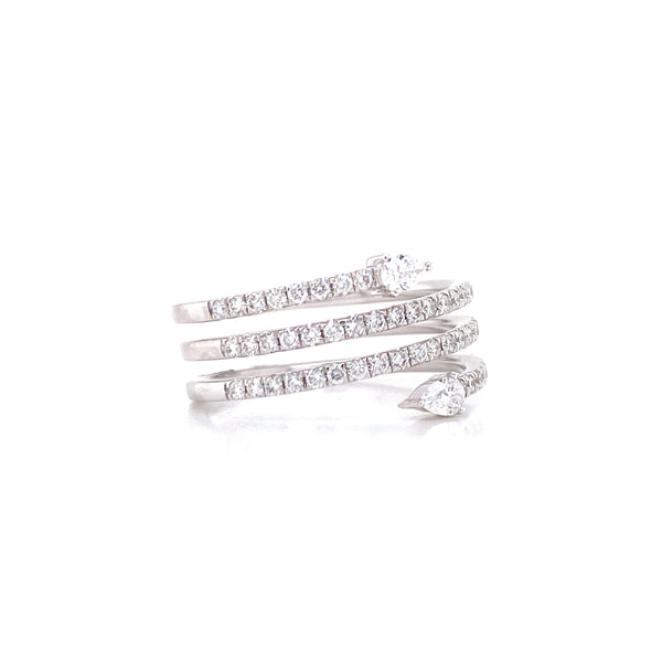 14K White Gold Round + Pear Diamond Wrap Ring-Rings-majolie-