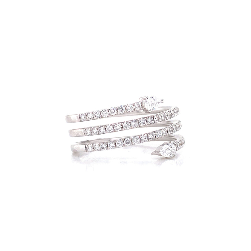 14K White Gold Round + Pear Diamond Wrap Ring-Rings-majolie-