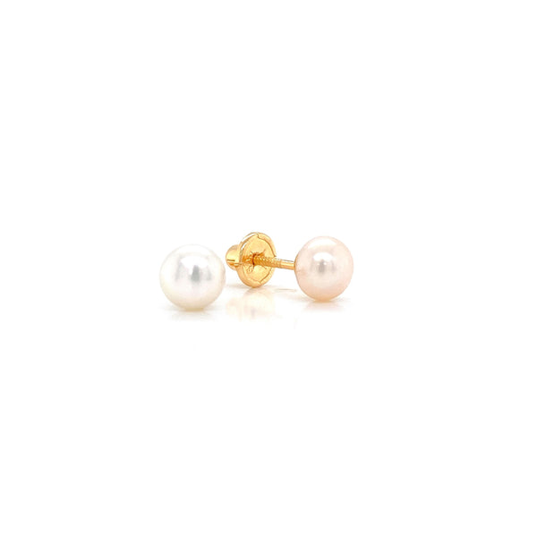 18K Yellow Gold Small Pearl Earrings-baby earrings-JCG-