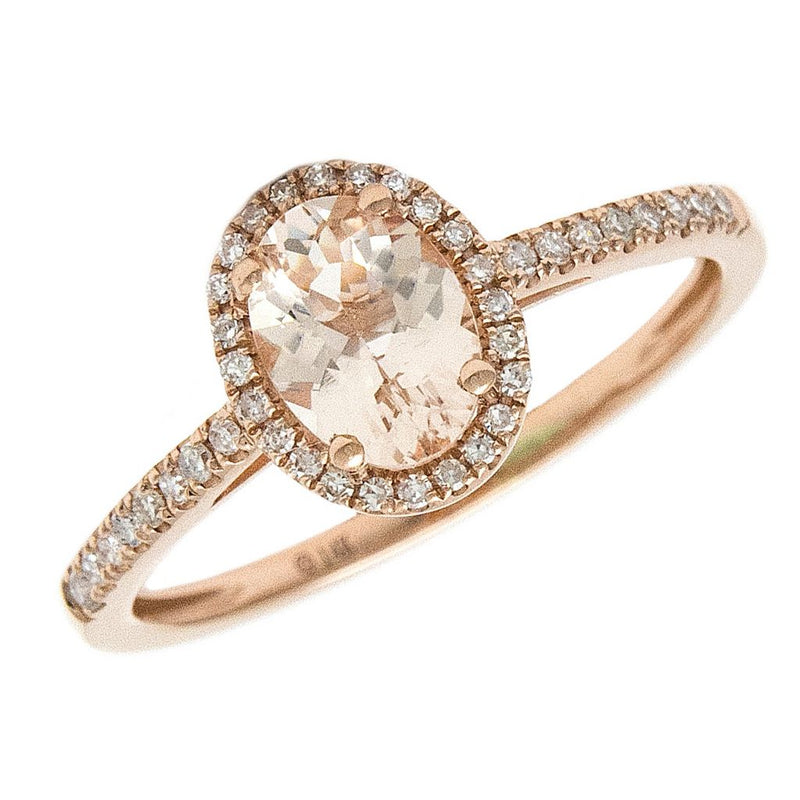 14K Rose Gold Diamond & Morganite Oval Rings-Rings-lau international-