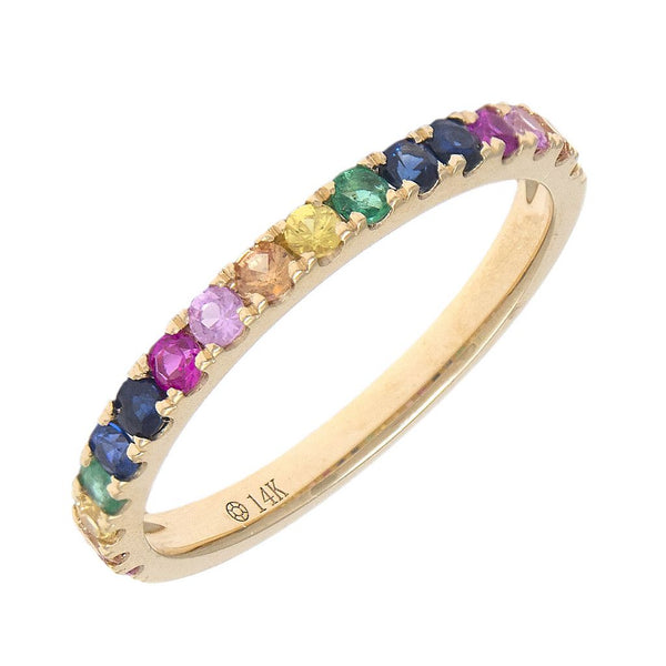 14K Yellow Multi Sapphire Rainbow Band-Rings-lau international-