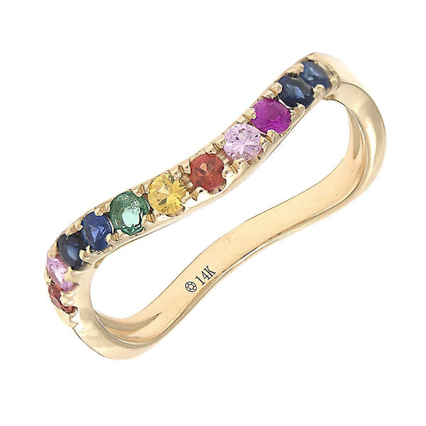 14K Yellow Multi Sapphire Rainbow Curved Band-Rings-lau international-