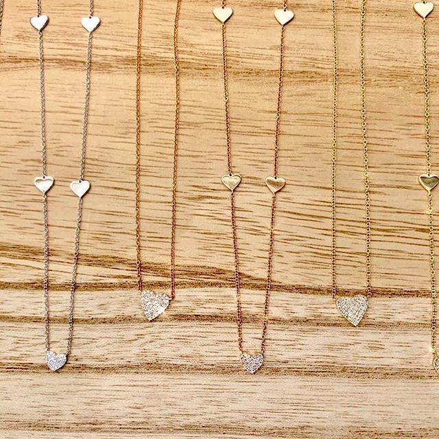 14K Rose Gold Diamond Pave Heart Station Necklace