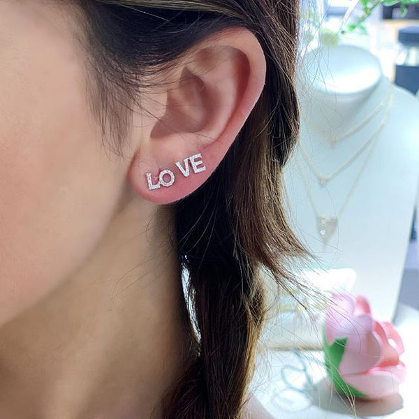 14K Yellow Gold Diamond "L-O-V-E" Earrings-earrings-majolie-