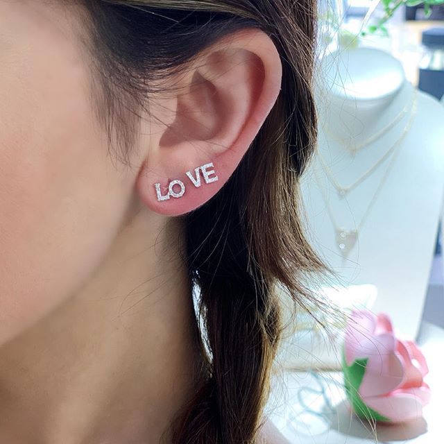 14K Yellow Gold Diamond "L-O-V-E" Earrings-earrings-majolie-