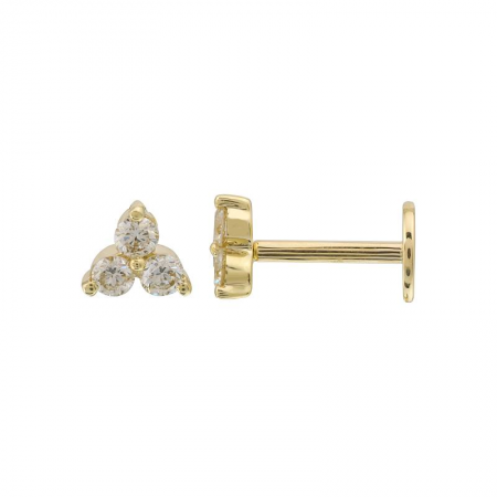 14K Yellow Gold Trio Diamond Flat Back Earrings