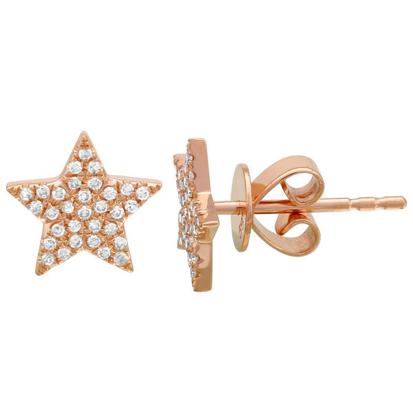 14K Rose Gold Large Diamond Star Earrings