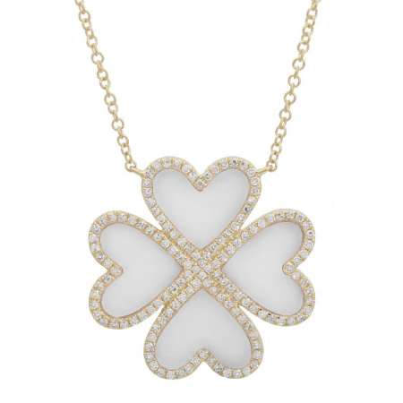 14k Yellow Gold Mother of Pearl Clover Necklace-Necklaces-Maurice's Jewelers-