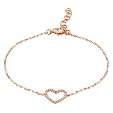 14K Rose Gold Open Diamond Heart Bracelet