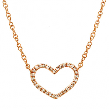 14K ROSE GOLD DIAMOND OPEN HEART NECKLACE