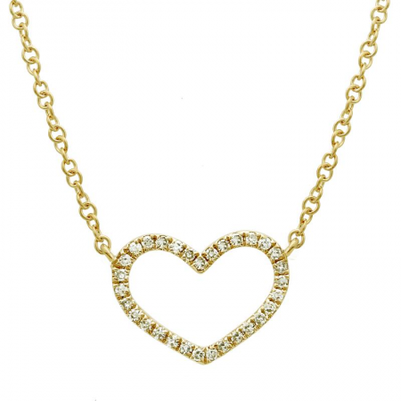 14K YELLOW GOLD DIAMOND OPEN HEART NECKLACE